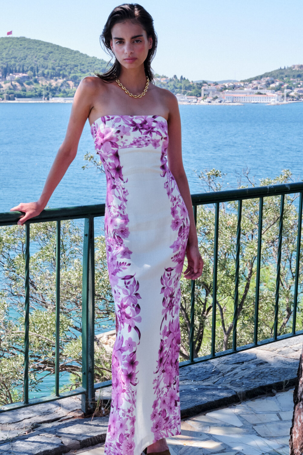 Editorial Picture of Dahlia Maxi Dress Front View The Recto Verso